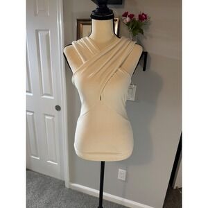Fashion Nova Womens Ivory Ribbed Quiet Luxury Halter Keyhole Top Sz Large